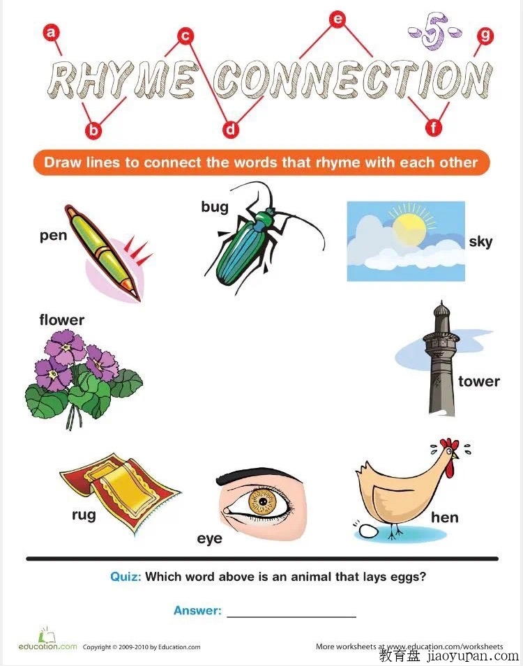 单词押韵连线练习册rhyme connection 英语老师常用 40页 可打印-小学英语论坛-小学百度网盘学习资料-看课盘